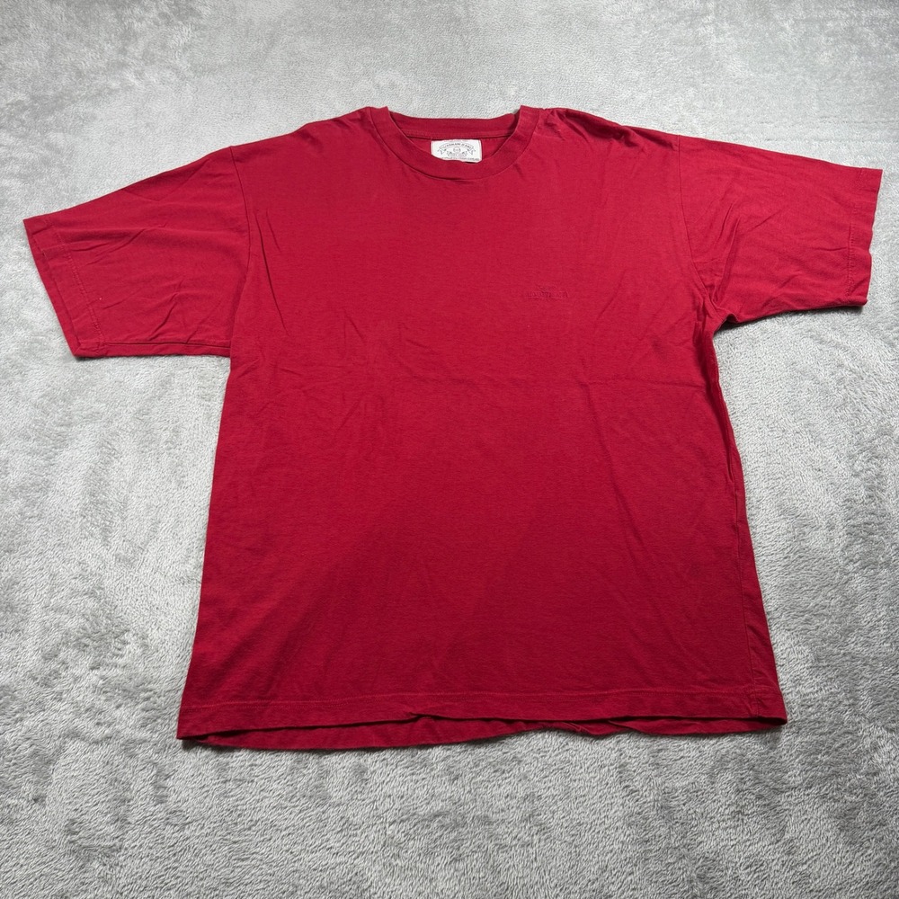 Vintage Armani Jeans T-Shirt Mens Large Red Embroidered Italy Made Cotton 80-90s